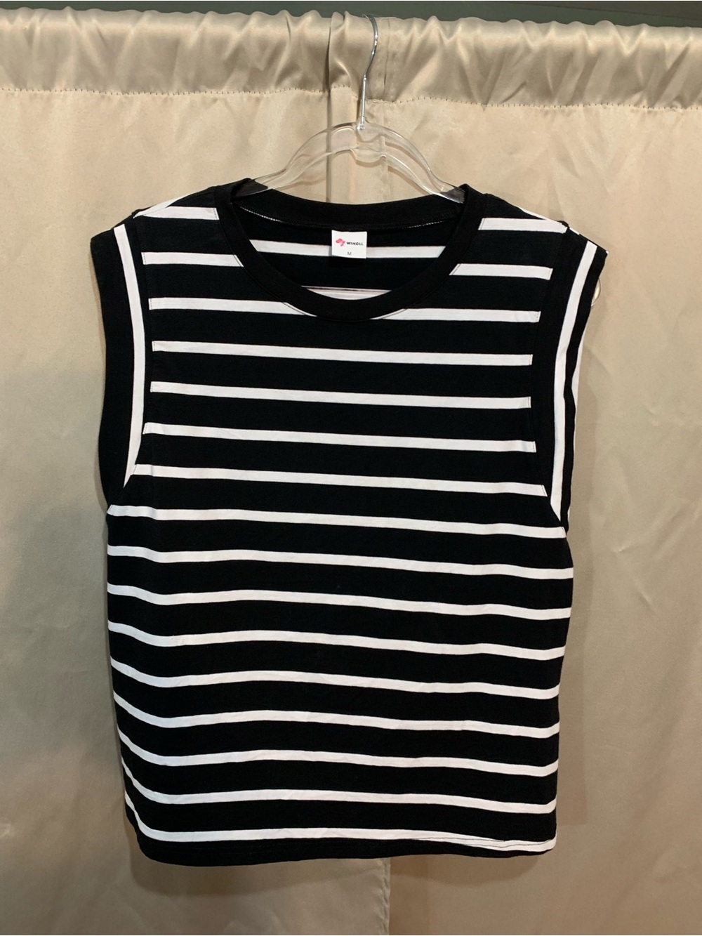 Sleeveless Black & White Striped Tank Top #58/1